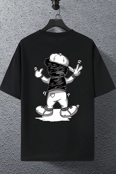 MODAGEN Ανδρικό μπλουζάκι Oversize μαύρο Crew λαιμόκοψη με καπέλο