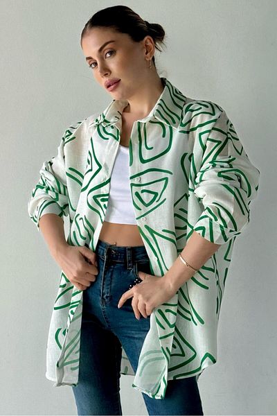 bb butik basic Cămașă oversize din in, cu model Pataya