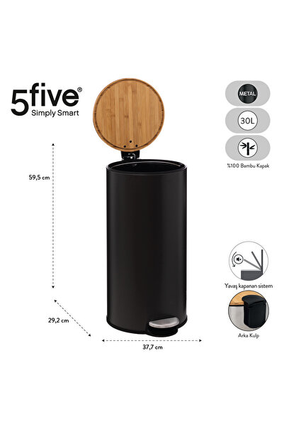 5FIVE BAMBOU - SİYAH - 30 LT PEDALLI ÇÖP KOVASI