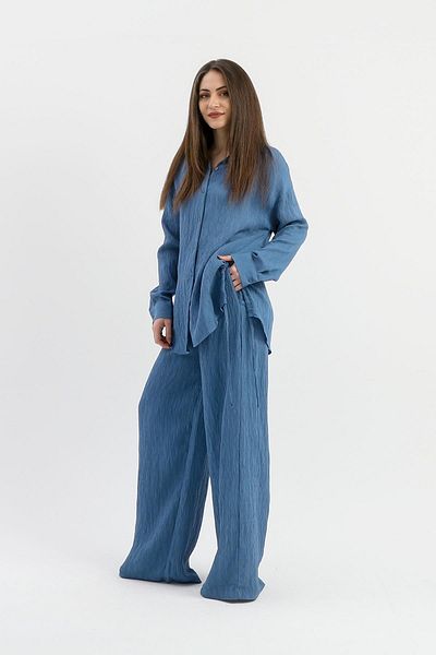 BiMode Culoare indigo, țesătură de viscoză, cămașă tunică pentru femei cu cravată laterală