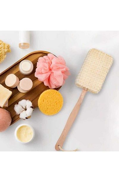 Dalian Home Long Handled Bath Sponge - Washcloth and Brush Set
