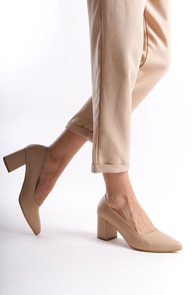 Deripabuc Genuine Leather Beige Women's Heeled Leather Shoes Shn-0101
