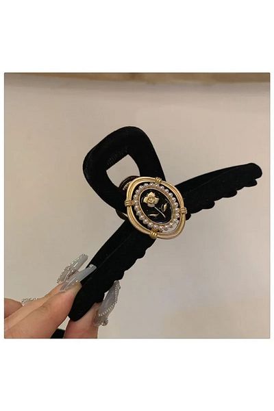 GÜLPEŞE Catifea Neagră Madolyan Detaliată Cataramă Glpş-4711