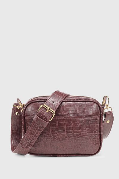Housebags Claret Red Women's Crossbody Bag - Crocodile Skin Look, Model 219