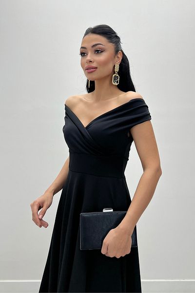 giyimmasalı Μίντι Φόρεμα Boat Neck - Μαύρο