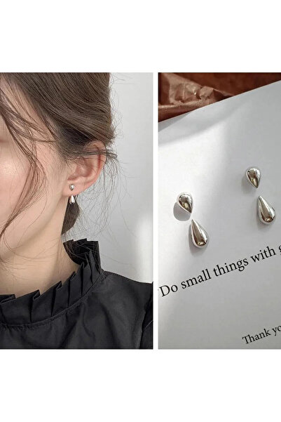 AURRARİ Kadın 2'li Gümüş Kaplama Damla Küpe Çift Kullanım