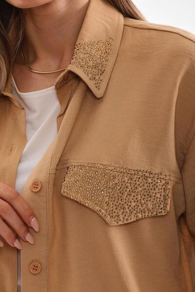 WestBound Women's Stone Embroidered Hijab Double Summer Top and Bottom Set - Mink