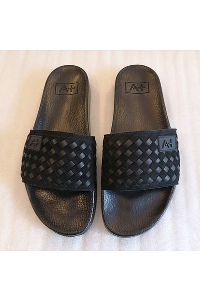 Butik Tülin جلد البقر الأصلي - شبشب بولي يوريثان من جلد الغزال الأسود، مخطط فردي ومبطن