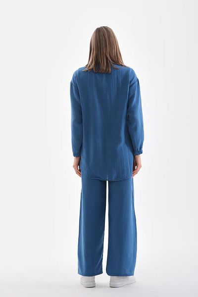 WestBound Women's Stone Embroidered Hijab Double Summer Top and Bottom Set - Denim Color