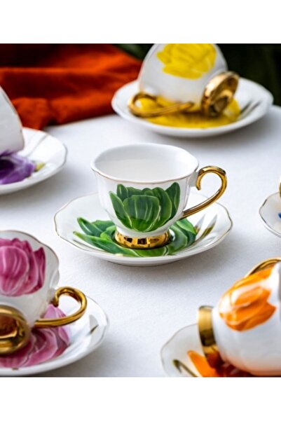 ACAR Tiffany 6 Kişilik Porselen Kahve Fincanı Takımı - 90 ml