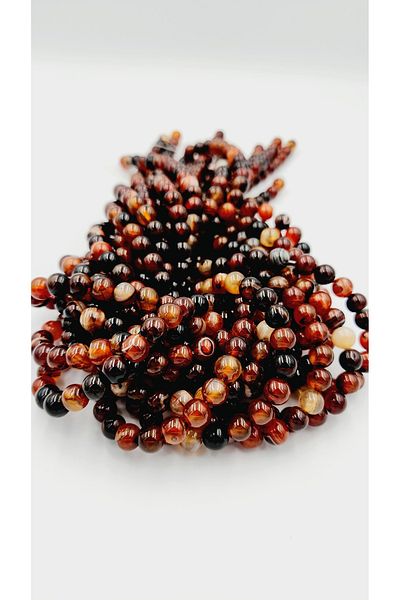 Yüksel Boncuk 8 mm Agate (Dark Brown) Stone Natural Stone String