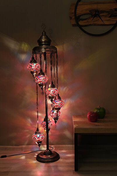 Asylove 7 Küreli Lambader, Mozaik Türk Lambası, Geleneksel Osmanlı Ev Dekorasyonu, 150 x 46 cm