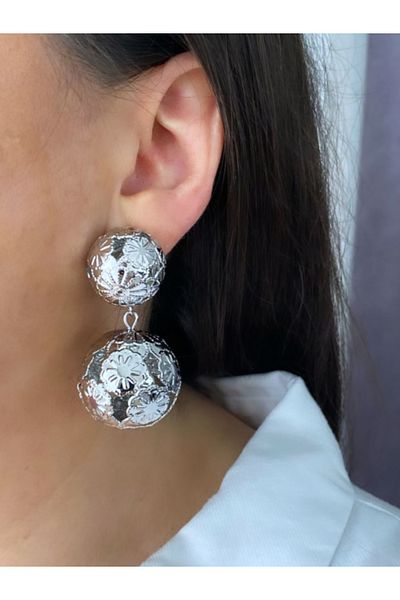 bijutericim Flower Motif Plate - Dangle Earring Ball