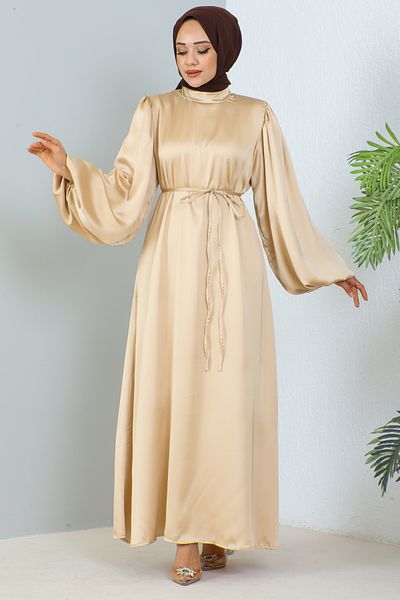 benguen 2069 Langes Satinkleid Beige