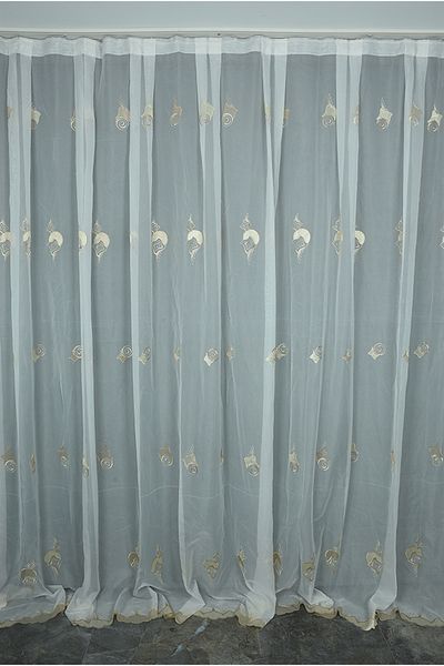 AKÇA TEKSTİL BRODE CROWN BROKEN WHITE COLOR SINGLE WING Ready planted Pleated Background Curtain 300*260 cm