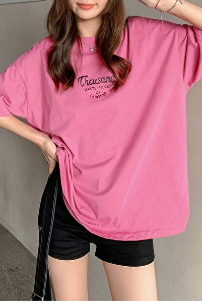 MODAGEN Μπλουζάκι Unisex Pink Crew Neck Thousand Printed Oversize T-Shirt
