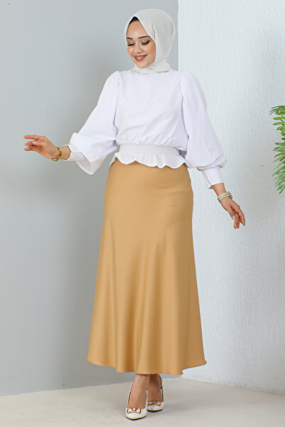 benguen 4098 Satin Skirt Beige