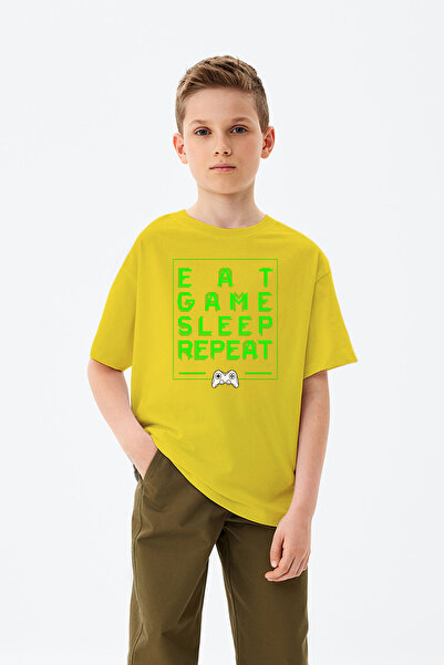 MYADA Tricou pentru băieți cu imprimeu Eat Game Sleep Repeat