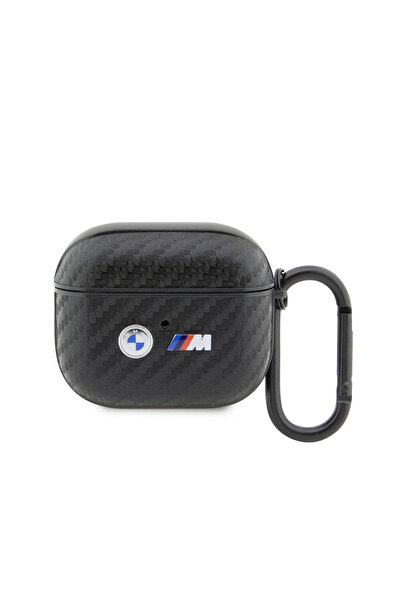 BMW 3.Nesil Uyumlu Kılıf BMW  Lisanslı PU Karbon Fiber Tasarımlı Çift Metal Logolu Siyah