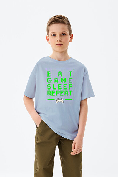 MYADA Tricou pentru băieți cu imprimeu Eat Game Sleep Repeat