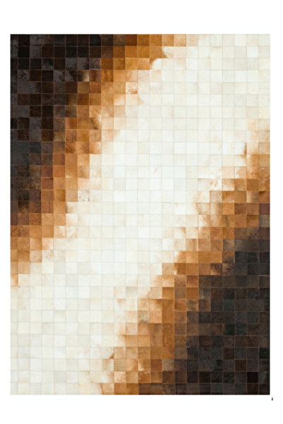 KuzeyCarpet Patchwork Kahverengi ve Krem Doğal Dana Derisi Halı