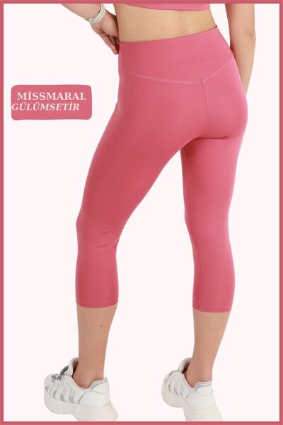 missmaral Below the Knee Capri Leggings Dried Rose High Waist Recovery Skinny Leg Cot Detailed Stitching Capri 1020