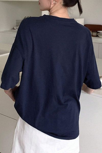 MODAGEN Μπλουζάκι Unisex Navy Blue Crew με λαιμόκοψη χίλια στάμπα oversize