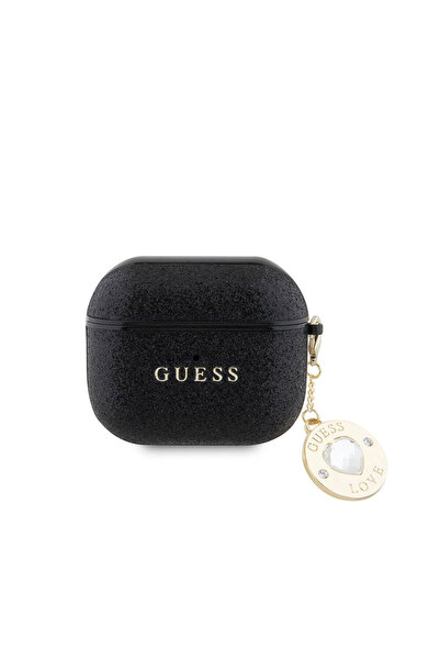 Guess Airpods 3.Nesil Uyumlu Kılıf PU Deri Mavi Beyaz Çizgili Metal Logolu Siyah