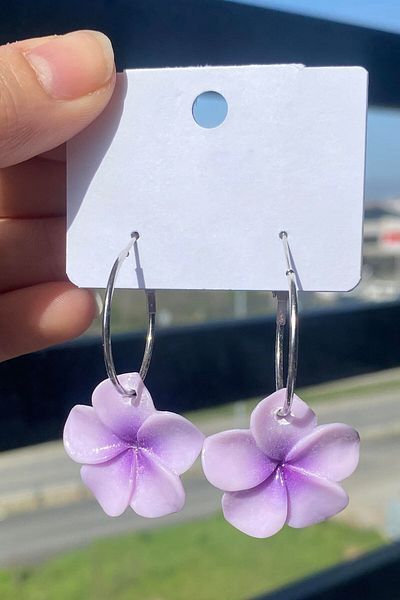 TAKIŞTIR Purple Color Dangle Lotus Earrings (Pair)