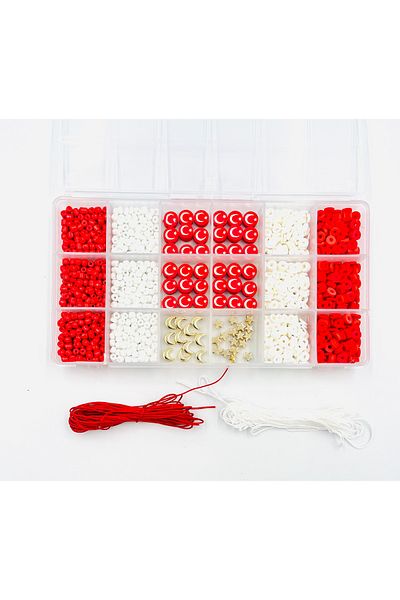 yiğit aksesuar Κόκκινο και λευκό τουρκική σημαία Fimo Beads Sand Beads Σετ κατασκευής κοσμημάτων