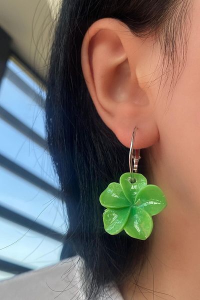 TAKIŞTIR Green Color Dangle Lotus Earrings (Pair)