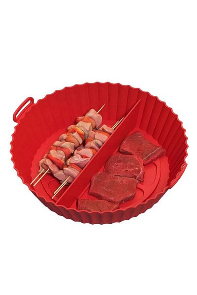 HOLLYHOME Airfryer Silicone Two Compartment Cooking Bowl Oven Mold 20x5 Cm Red 1 Piece
