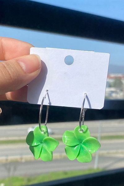 TAKIŞTIR Green Color Dangle Lotus Earrings (Pair)