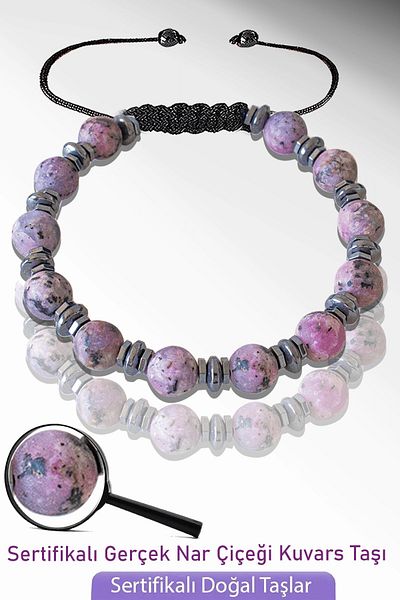 Tesbih Atölyesi Certified Raw Unprocessed Pomegranate Flower Quartz Stone Bracelet - Adjustable