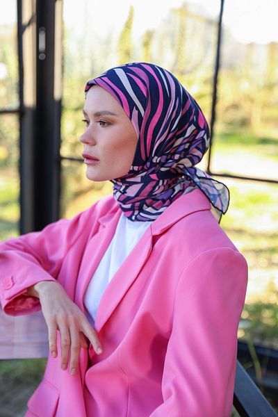 İpekhan Μαλακό κασκόλ Poncy Pattern Navy Blue Pink 1169-13