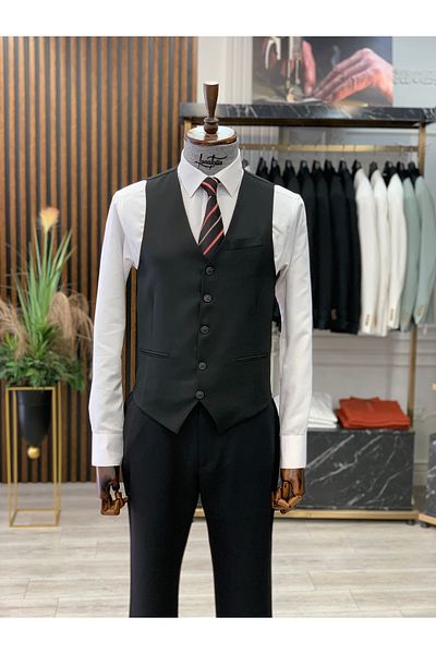 LONATOLİA Men's Italian Style Slim Fit Single Vest-Smoked