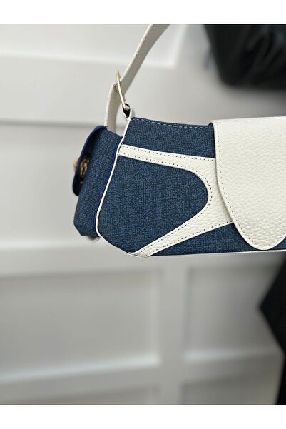 ÇANTA Kadın mavi-beyaz Italy Model Yandan Ayarlanabilir Askılı El Ve Omuz Çantası