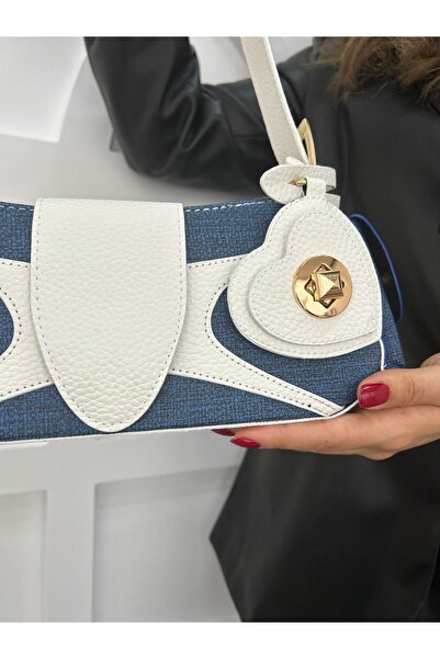 ÇANTA Kadın mavi-beyaz Italy Model Yandan Ayarlanabilir Askılı El Ve Omuz Çantası