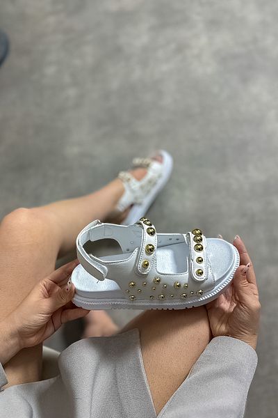 SHOEBELLAS Sandale de damă Jany White cu trei velcro
