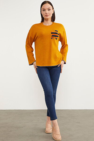 Sementa Bohemian Knitwear Sweater with Leaf Motif - Sun