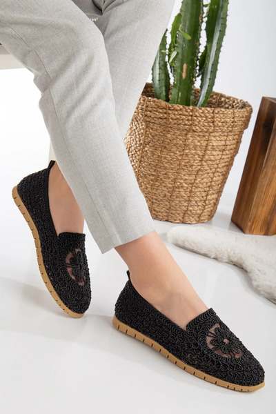 PUSKAS Kadın Örme Babet Ayakkabı Anne Ayakkabı Günlük Ayakkabı Dantel Babet 0...