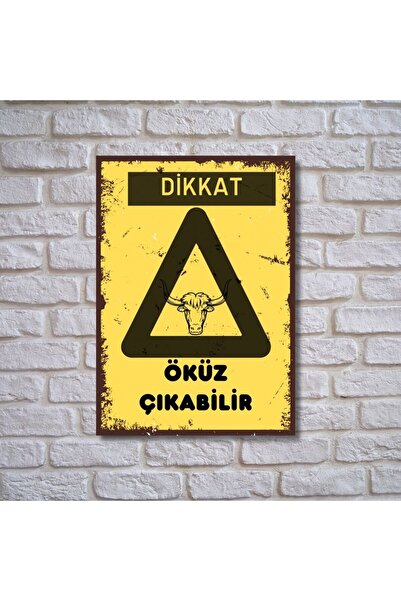 Çılgıntrend Dikkat Öküz Çıkabilir Retro Ahşap Poster 20 x 28