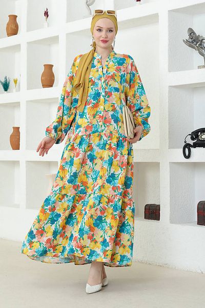 MODAQU Floral Linen Dress - Yellow