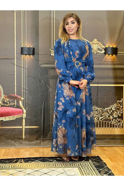 Yeşilmoda dress closed casual with hijab colored pattern long flared