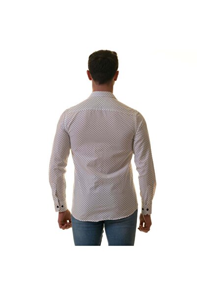 Exve Exclusive Cămașă slim fit cu buline negre pe guler alb și detaliu interior la manșetă