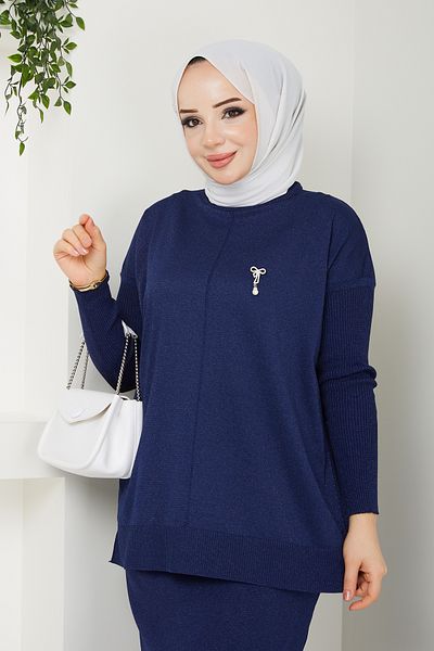 Pamuk Butik Set dublu pentru femei cu broșă mercerizată și fustă argintie