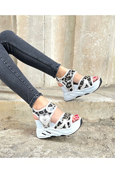 Asya Leopard Patterned Women's Sports Sandals - Wedge Heel