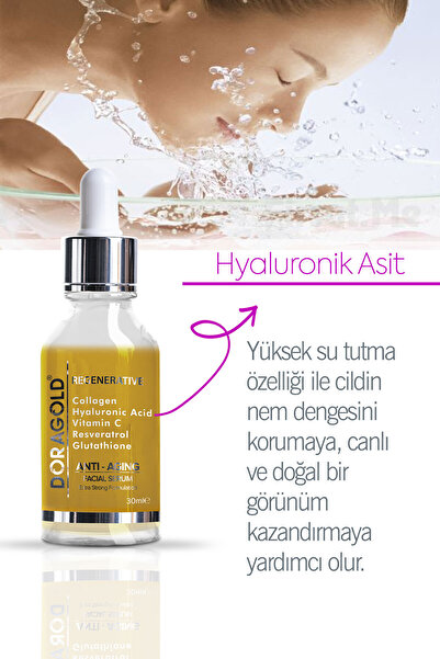 Doragold Yaşlanma Kırışıklık Leke Karşıtı Resveratrol Glutatyon C Vitamini Hyalüronik Asit Kolajen Serum 30ml