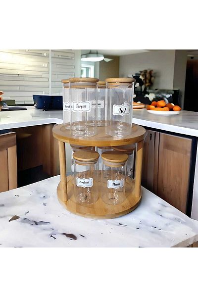 MİEN 2-Tier Spice Rack with Rotating Bamboo Stand, Rotating Stand Organizer, Spice Rack