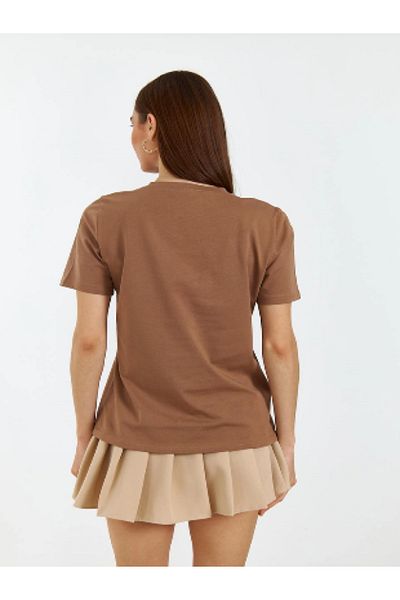 Füme Γυναικείο T-Shirt με κοντό μανίκι V λαιμόκοψη - Καφέ μπλουζάκι